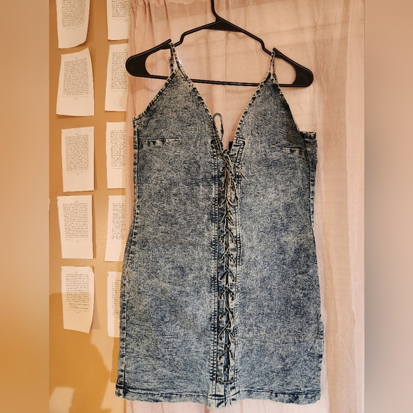 Denim Tie-front Mini Dress - Picture 1 of 3